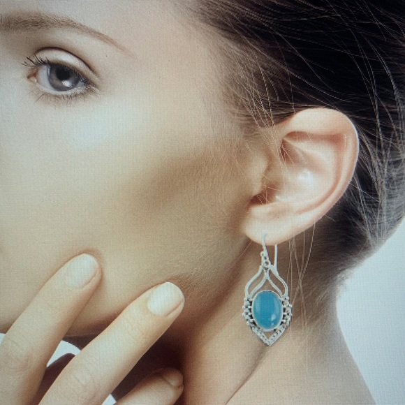 Sterling silver blue chalcedony earrings - Picture 4 of 6